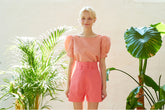 High-Waisted Linen Shorts with Tailored Waistband